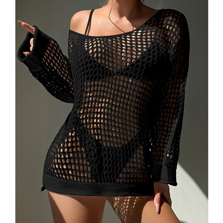 Damen luftiger Grobstrick Pullover mit weitem Schnitt und offenen Ärmeln Drune