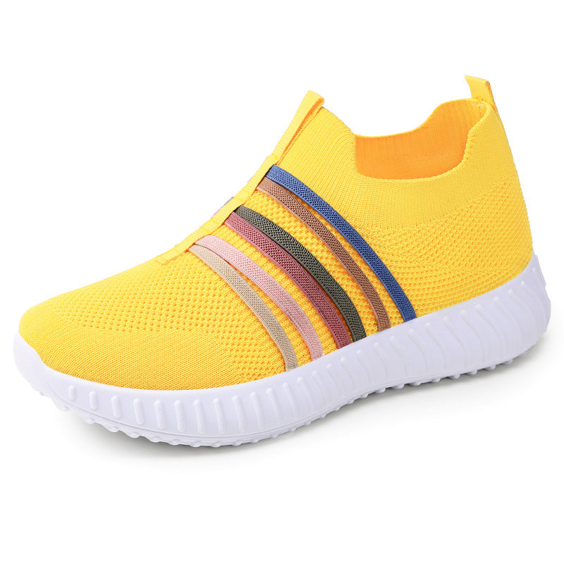 Damen nan leichte gestrickte Schlupfsneaker mit elastischen Zierbändern und stoßdämpfender EVA-Laufsohle Drune