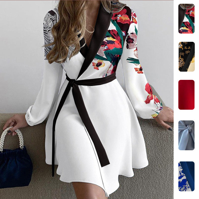 Damen Wickelkleid mit kunstvollem Print und eleganten Ärmeln Drune