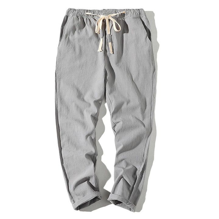 Herren nan leichte Leinenhose mit elastischem Bund und Kordelzug, tapered Schnitt und aufrollbarem Saum Drune