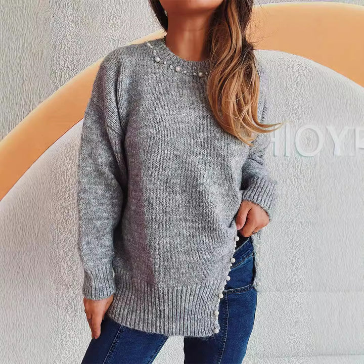 Damen kuscheliger Pullover mit filigraner Perlenverzierung Drune