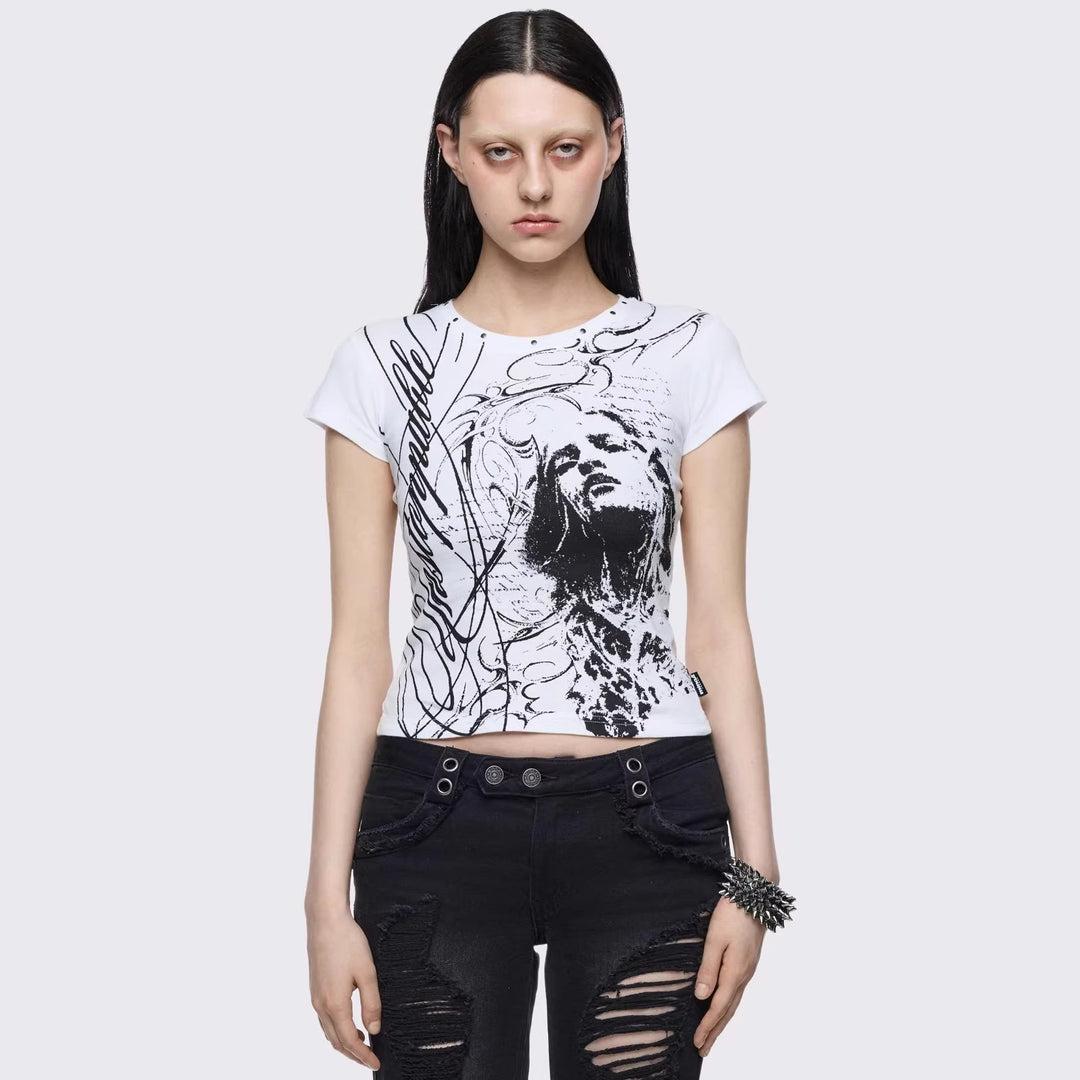 Damen Kreatives Grafik-Print T-Shirt Drune