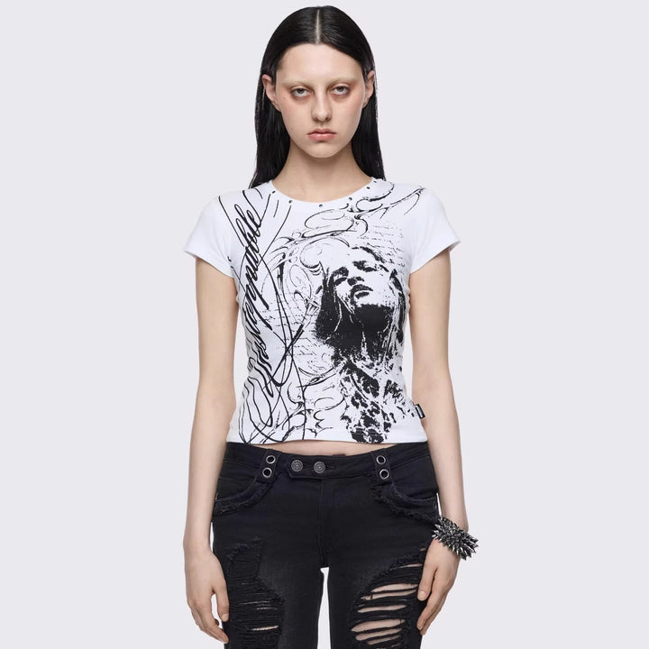 Damen Kreatives Grafik-Print T-Shirt Drune