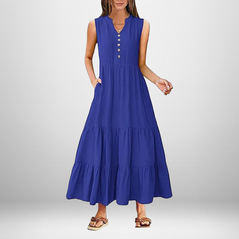 Damen Maxikleid mit Knopfdetail und seitlichen Taschen Drune