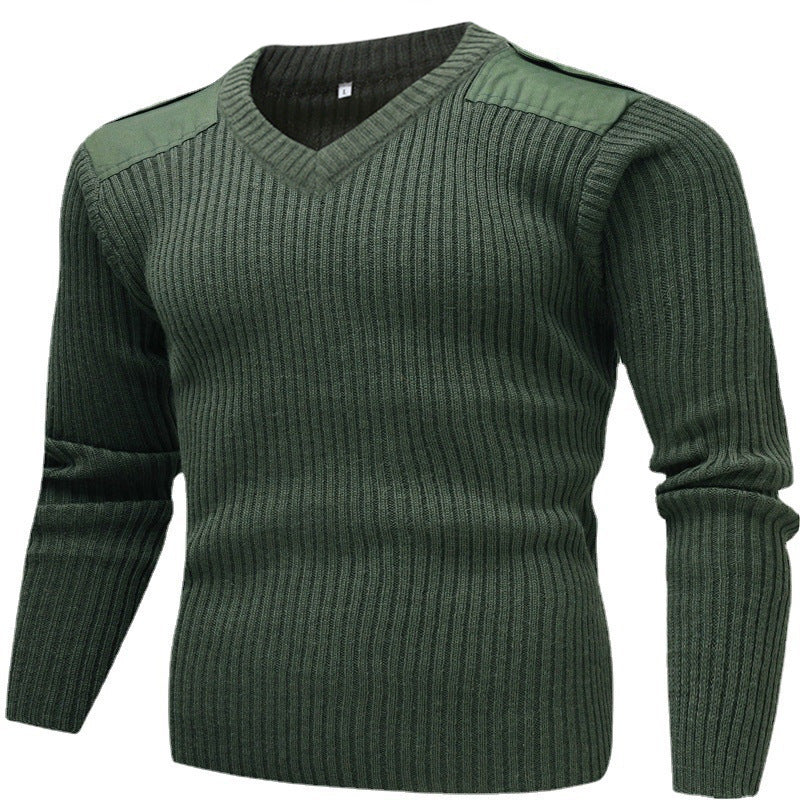 Herren Strickpullover mit V-Ausschnitt und dekorativen Schulterdetails Drune