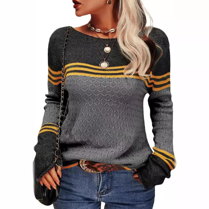 Damen lässiger Strickpullover mit kontrastierenden Farbblöcken und einzigartiger Textur Drune