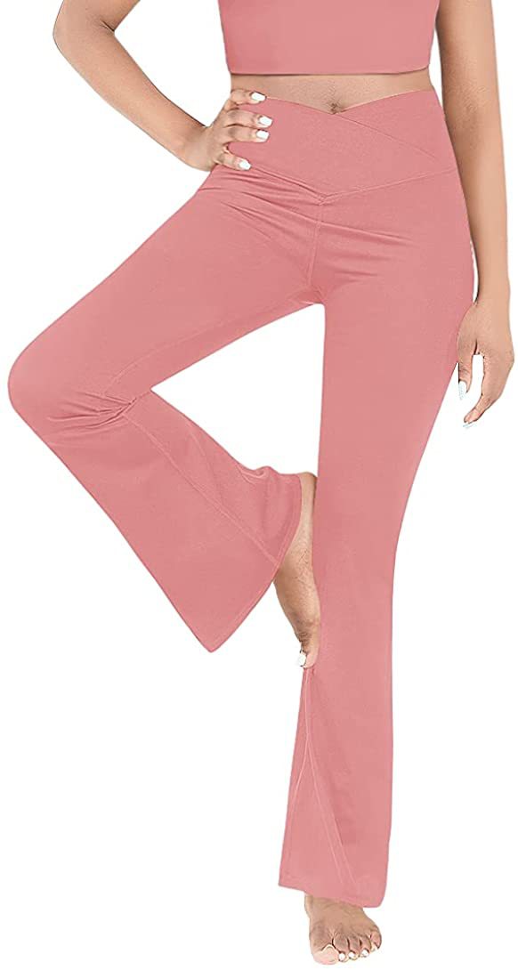 Damen nan taillenhohe Yogahose mit überkreuztem Bund und ausgestelltem Saum mit Schlitz Drune