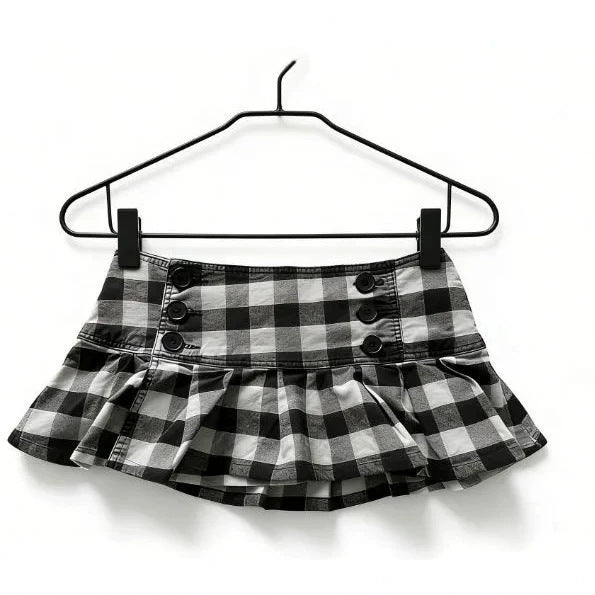 Damen Gingham Rüschenrock mit Knopfdetails Drune
