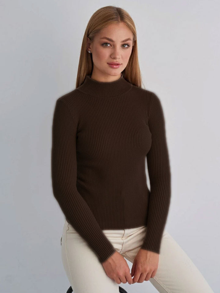 Damen Enganliegender Rippstrickpullover mit Stehkragen Drune