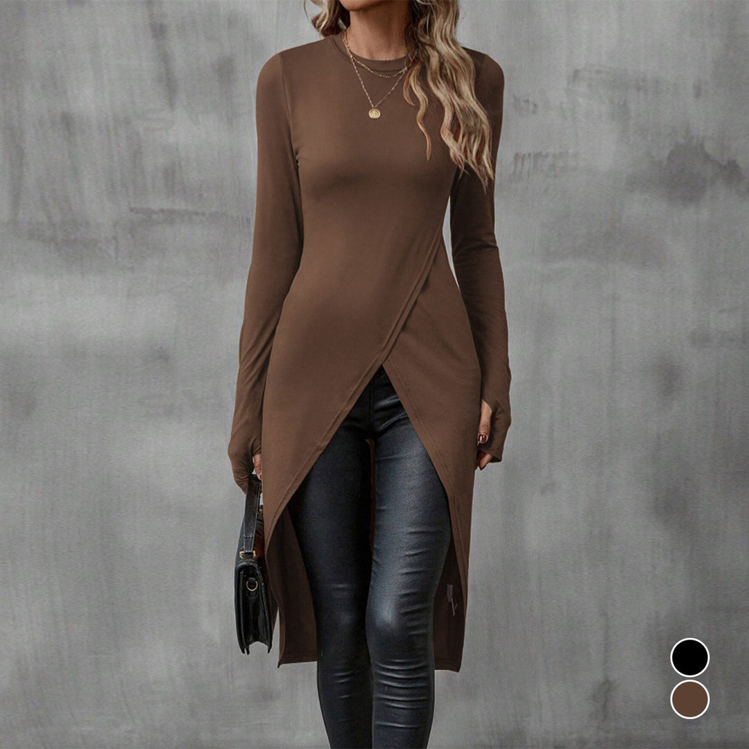 Damen eleganter Longsleeve mit raffinierter Wickeloptik Drune