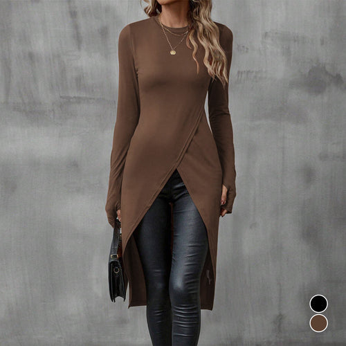 Damen eleganter Longsleeve mit raffinierter Wickeloptik Drune