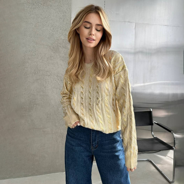 Damen Grobstrickpullover mit detailliertem Zopfmuster und oversized Schnitt Drune