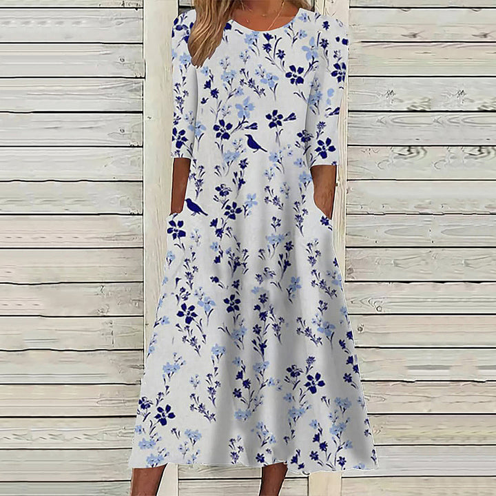 Damen Maxi-Kleid mit floralem Design und praktischem Knopfverschluss Drune