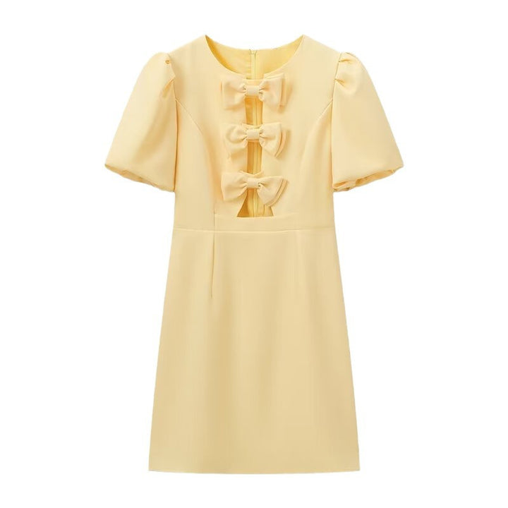 Damen Kleid mit verspielten Schleifen und modischem Puffärmel Drune