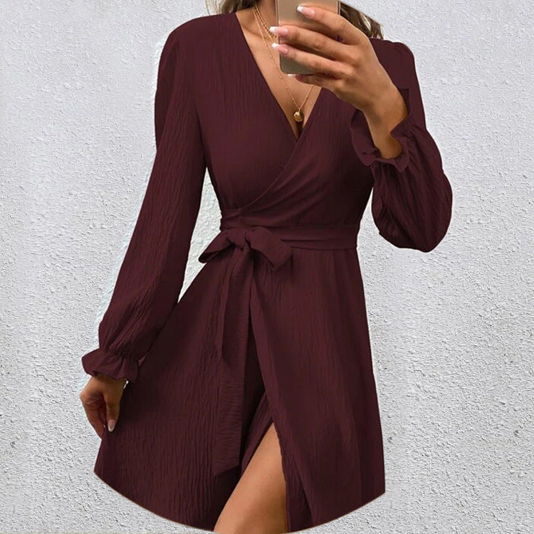 Drune | Schickes V-Ausschnitt Wickelkleid mit Schleife
