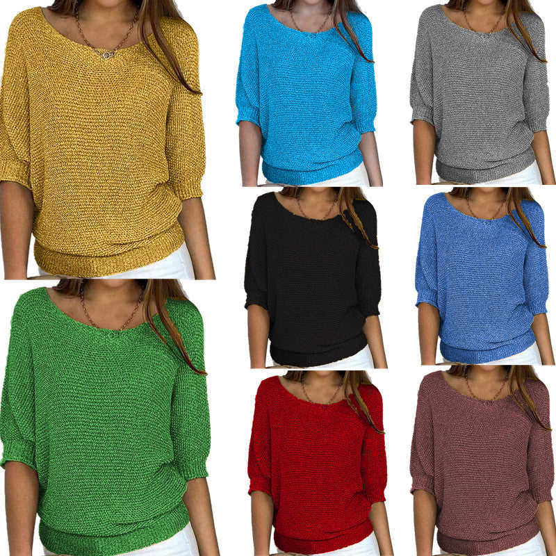 Damen nan legerer kastiger Feinstrickpullover mit weitem Ausschnitt Drune