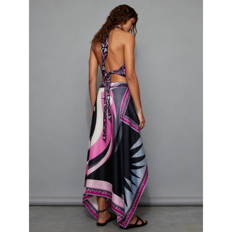Damen Halterkleid mit asymmetrischem Saum und auffälligem Grafikdruck Drune