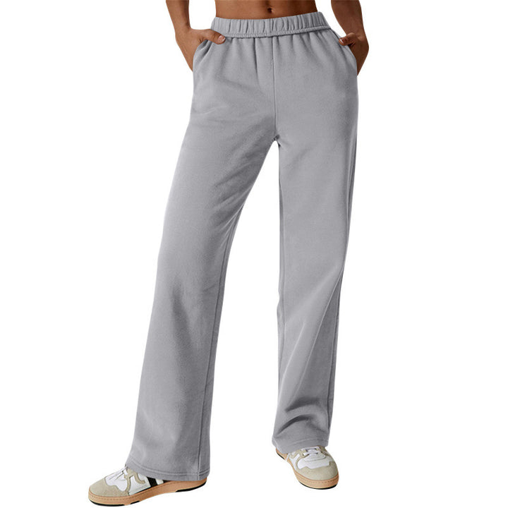 Damen nan weite hochgeschnittene Jogginghose aus weichem Sweat mit elastischem Bund und Eingrifftaschen Drune