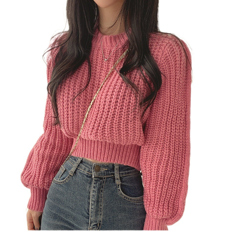 Damen grob gestrickter Pullover mit voluminösen Ärmeln und strukturierter Textur Drune