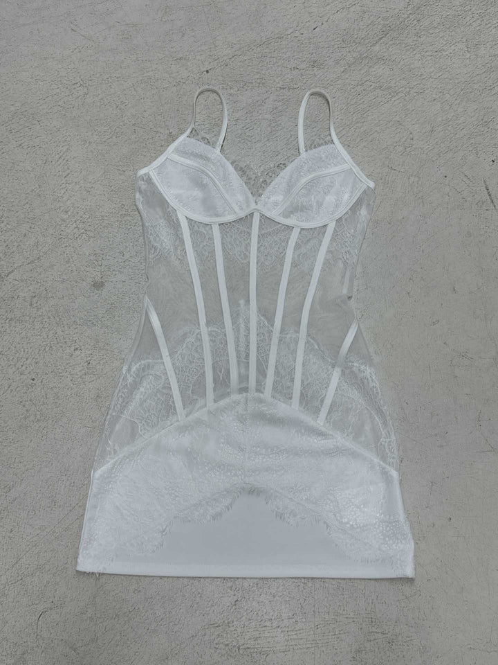 Damen figurbetontes Spitzenhemd mit transparenten Einsätzen Drune