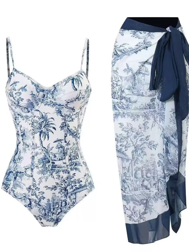 Damen Zweiteiliges Badeanzug-Set mit elegantem Wickelrock und floralem Druck Drune
