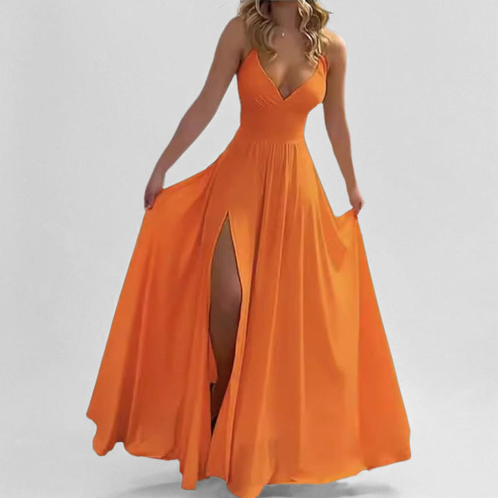 Damen Maxikleid mit elegantem V-Ausschnitt und seitlichem Schlitz Drune