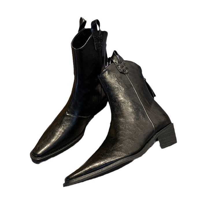 Damen elegante Chelsea-Stiefeletten mit spitzem Zehen-Design und robustem Blockabsatz Drune
