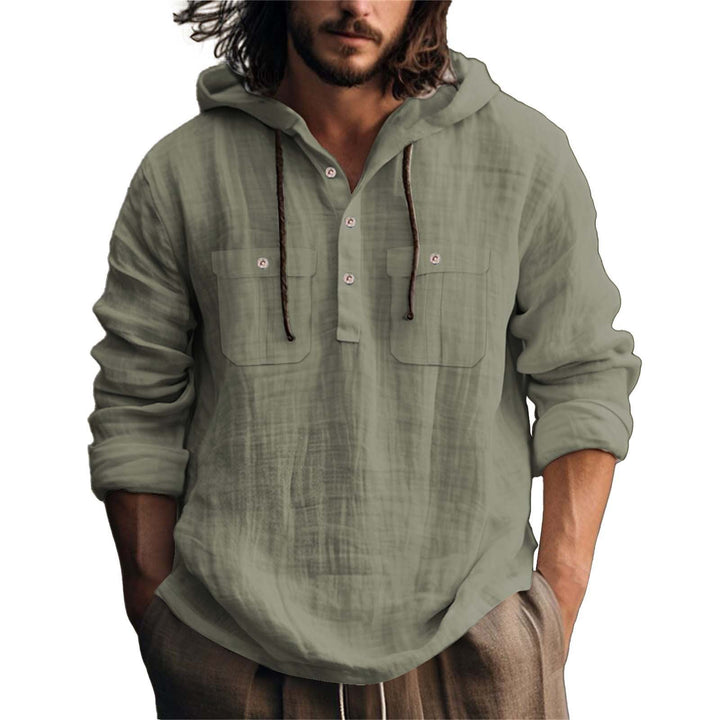 Herren lässiger Kapuzenpullover mit Knopfleiste und praktischen Taschen Drune