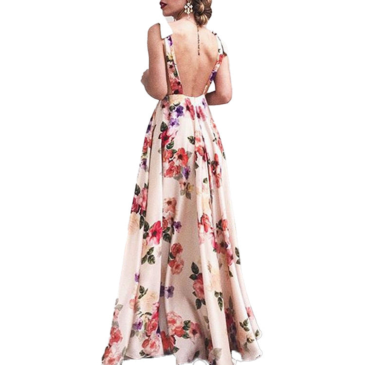 Damen elegantes Maxikleid mit floralem Design und seitlichem Schlitz Drune