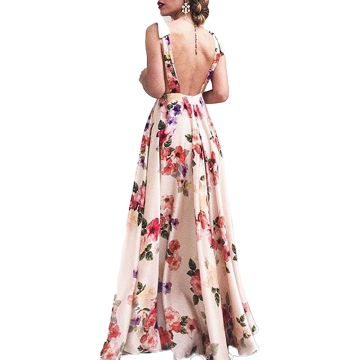 Damen elegantes Maxikleid mit floralem Design und seitlichem Schlitz Drune