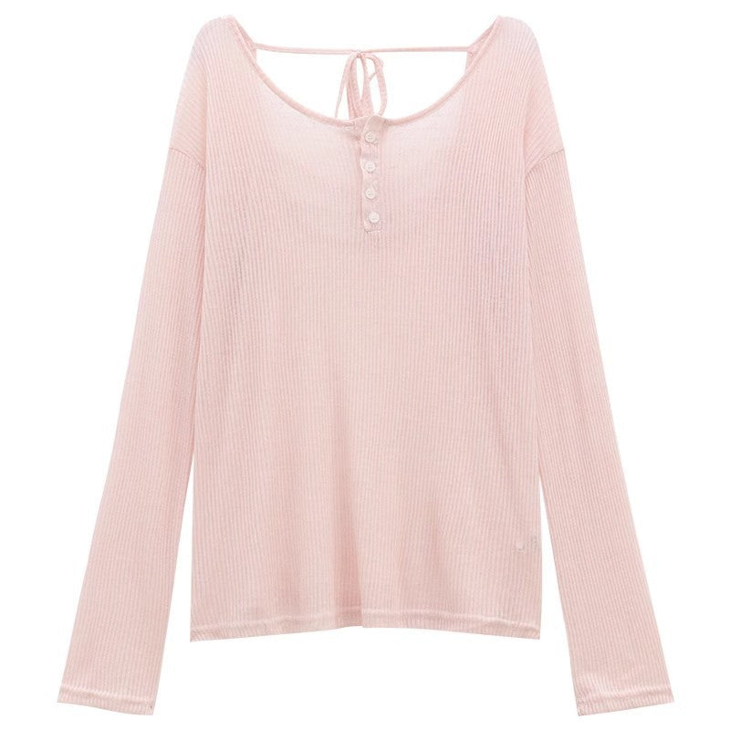 Damen lässiges Langarmshirt mit dekorativem Rückenausschnitt Drune