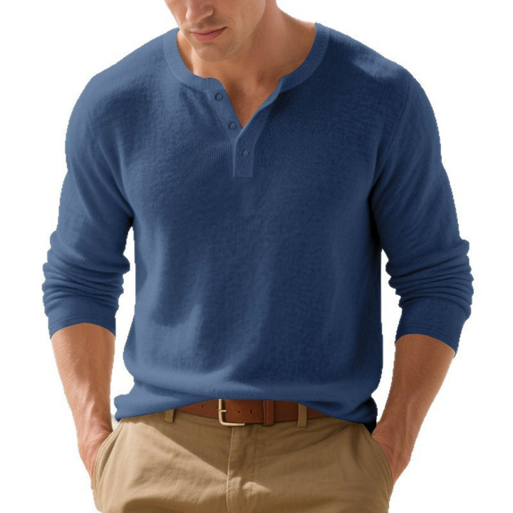 Herren nan langärmeliges Henleyshirt aus Thermo-Baumwollmix mit kurzer Knopfleiste und geripptem Kragen Drune