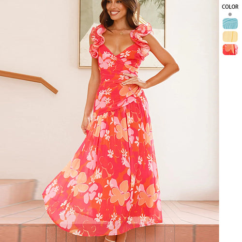 Damen Maxikleid mit eleganten Rüschen und figurbetontem Schnitt Drune