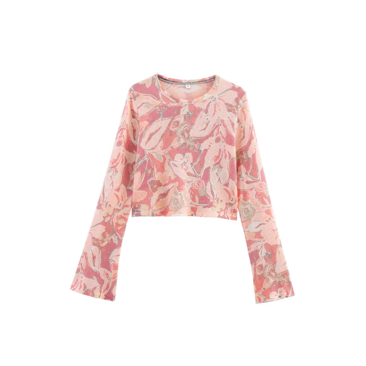 Damen lässiges Crop-Top mit floralem Muster und weiten Ärmeln Drune