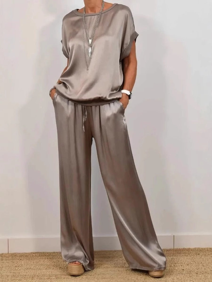 Damen elegantes Lounge-Set mit fließendem Schnitt und elastischem Bund Drune