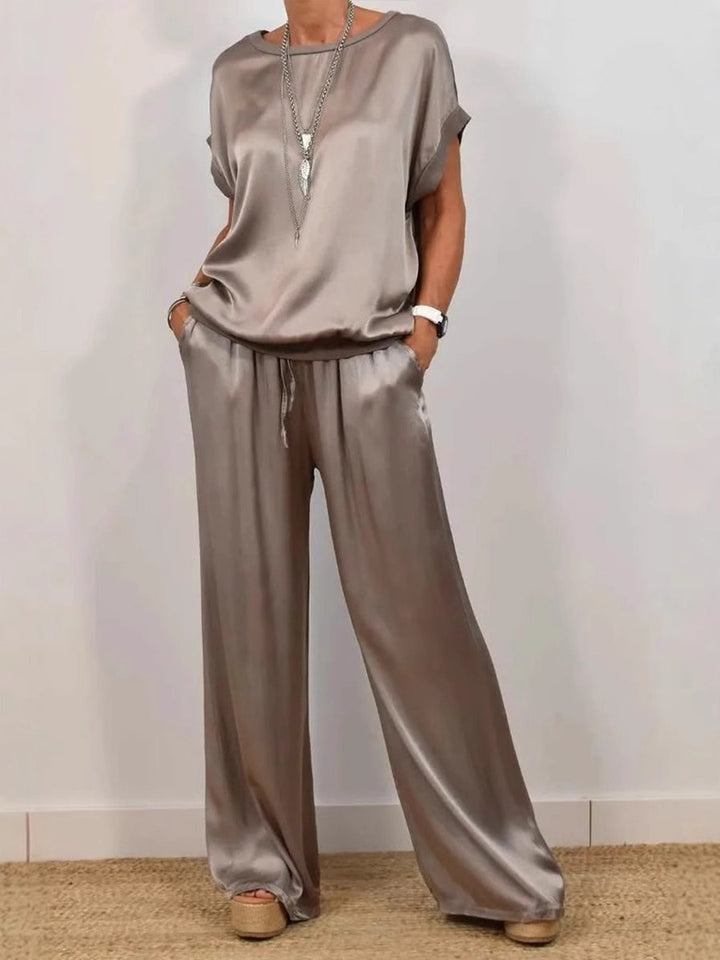 Damen elegantes Lounge-Set mit fließendem Schnitt und elastischem Bund Drune