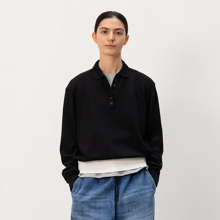 Damen lässiger Strickpullover mit Polokragen und kontrastierendem Bund Drune