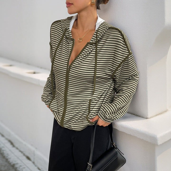 Damen lässige Kapuzenjacke mit gestreiftem Design Drune