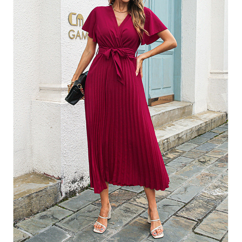 Damen Wickel-Maxikleid mit schwingenden Rüschen und taillierbarem Gürtel Drune