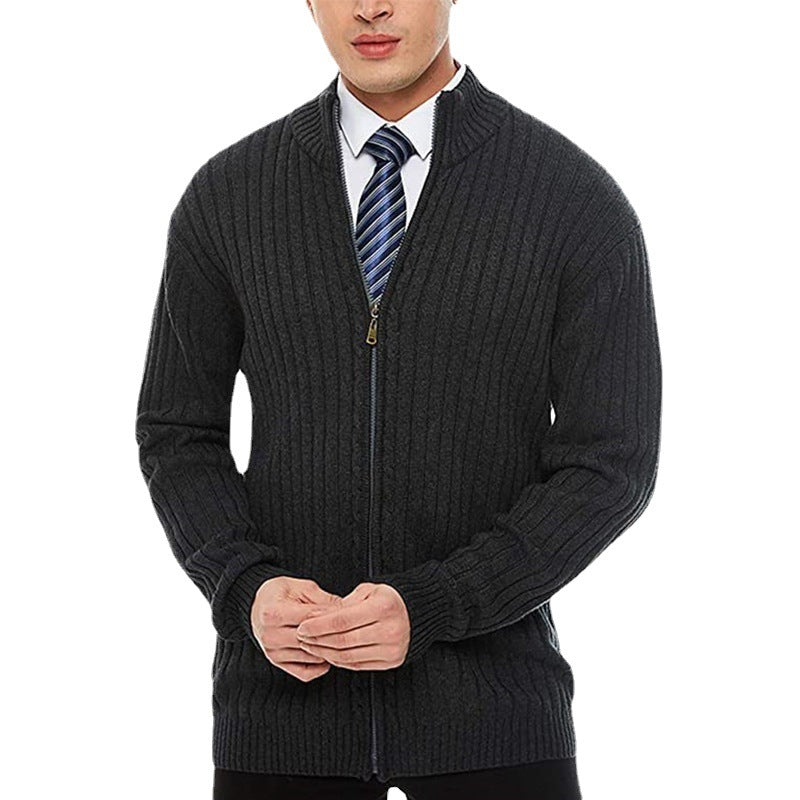 Herren Strickjacke mit modernen Zipper-Details und feinem Rippmuster Drune