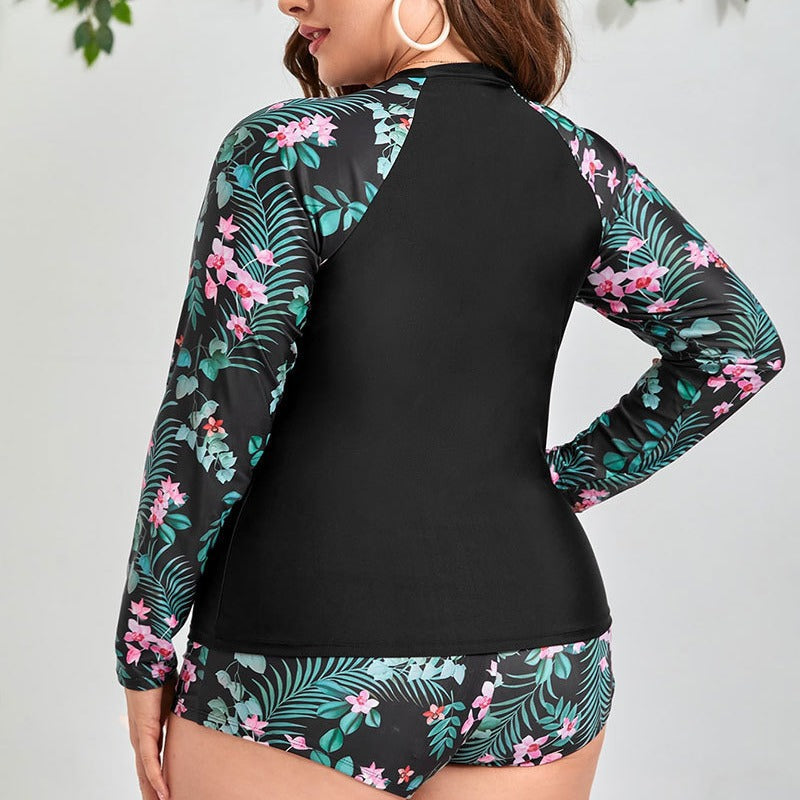 Damen Sportliche Bademode mit langen Ärmeln und floralem Design Drune