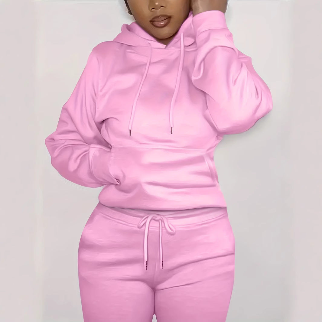 Damen nan figurbetontes Hoodie-und Taillenrock-Set mit Kängurutasche und Tunnelzug Drune