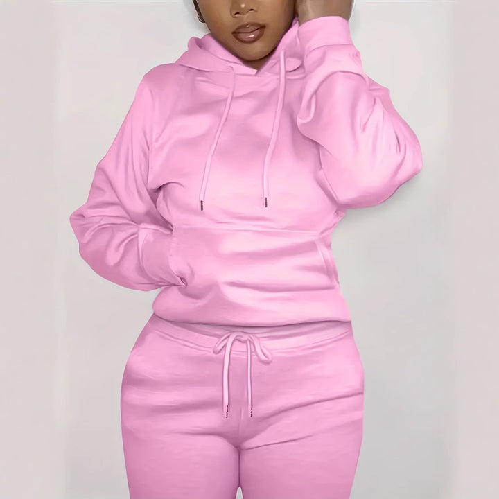 Damen nan figurbetontes Hoodie-und Taillenrock-Set mit Kängurutasche und Tunnelzug Drune