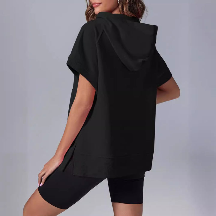Damen lässiger Kapuzenpullover mit halbem Reißverschluss Drune