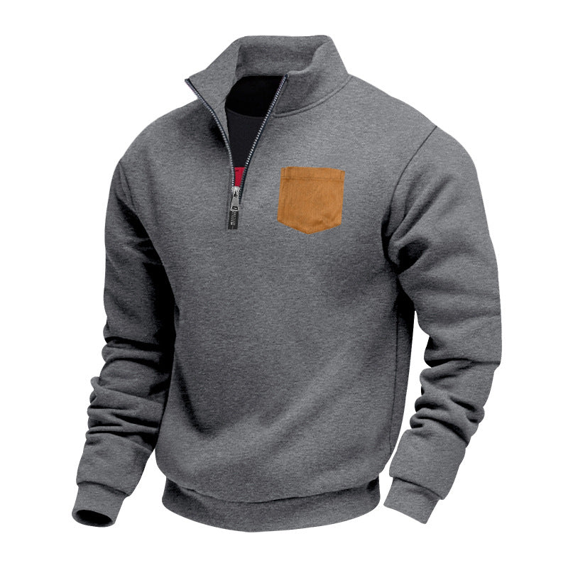 Herren eleganter Sweatpullover mit halbem Reißverschluss und praktischer Brusttasche Drune