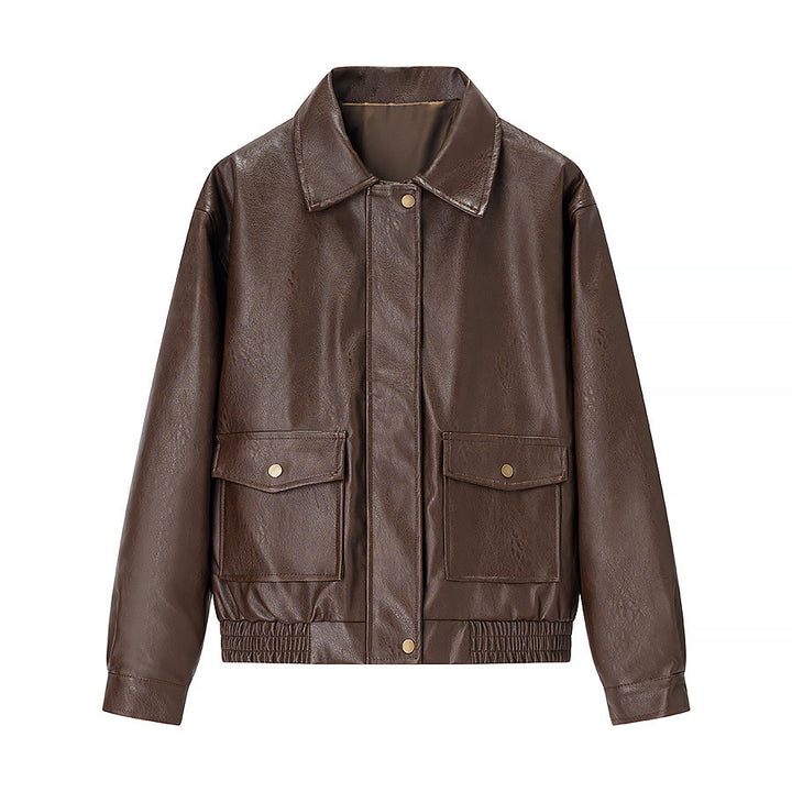 Damen Lederjacke mit praktischen Taschen und elastischem Bund Drune