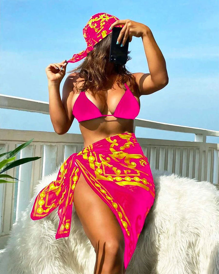 Damen Triangel-Bikini-Set mit transparentem Sarong Drune