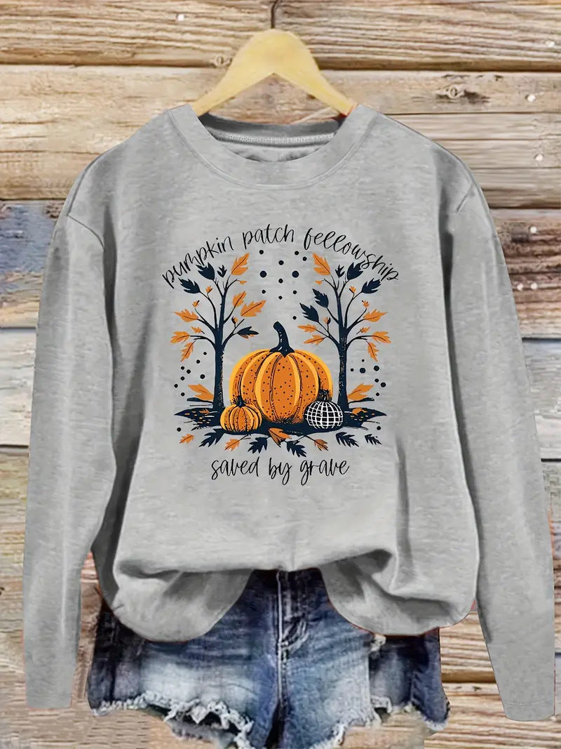 Damen Sweatshirt mit herbstlichem Kürbis-Motiv und lässigem Schnitt Drune