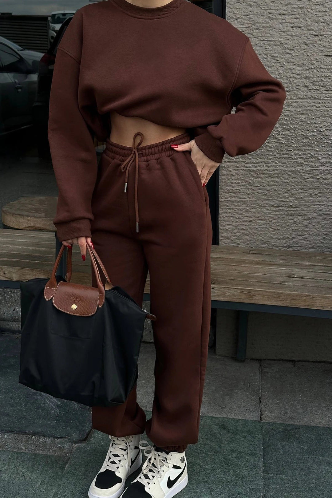 Damen Cropped Sweatshirt und weite Jogginghose Set Drune