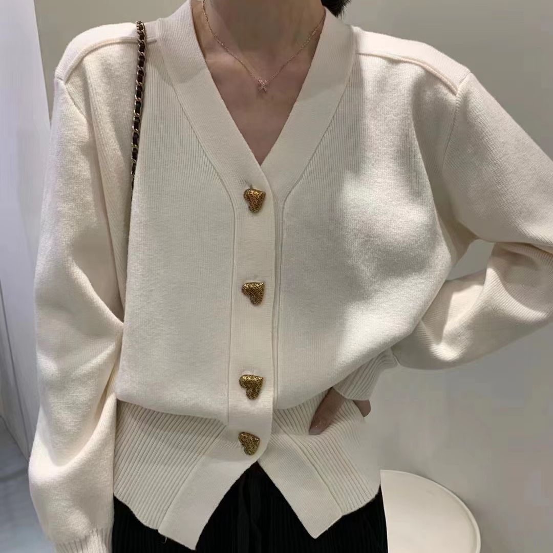 Damen Elegante Strickjacke mit dekorativen Knopfdetails und V-Ausschnitt Drune